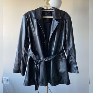 Long Oversized Black Leather Jacket
